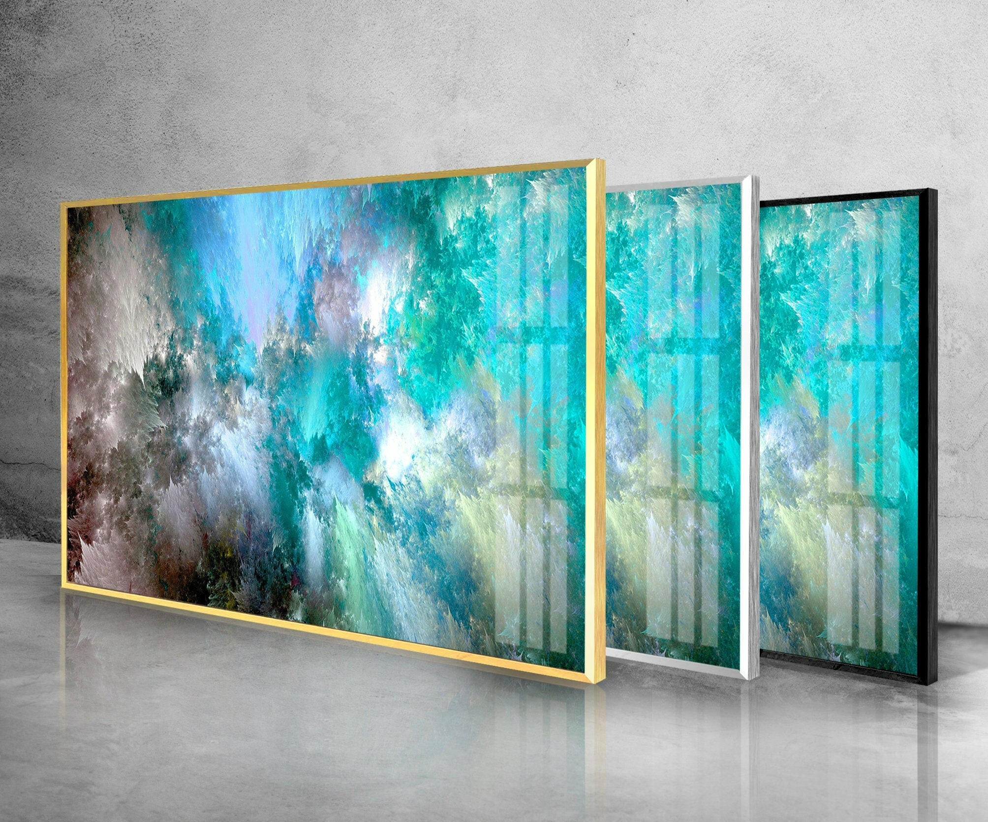 Blue and Green Abstract Tempered Glass Wall Art