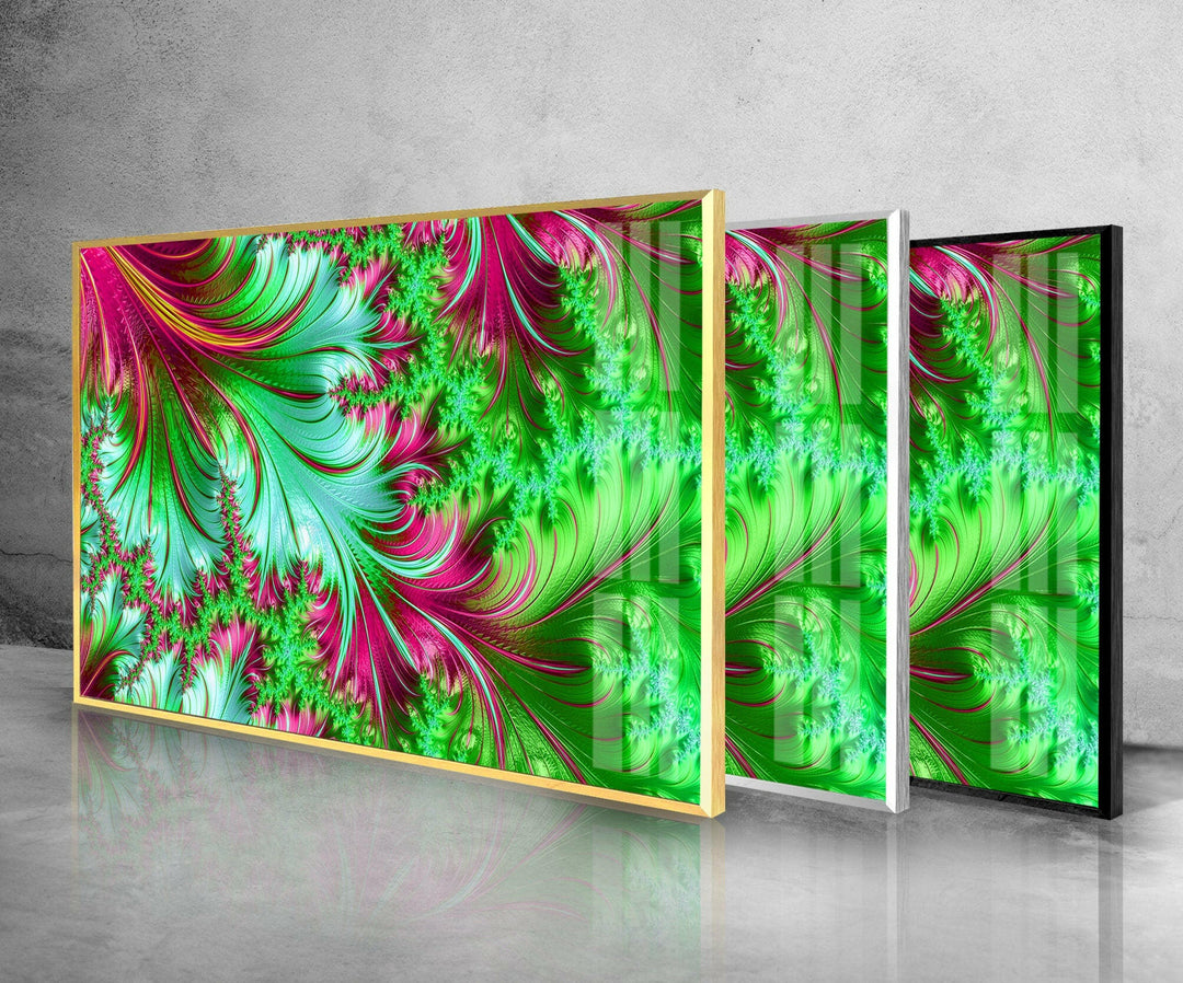 Grüne fraktale Muster Glas Wandkunst