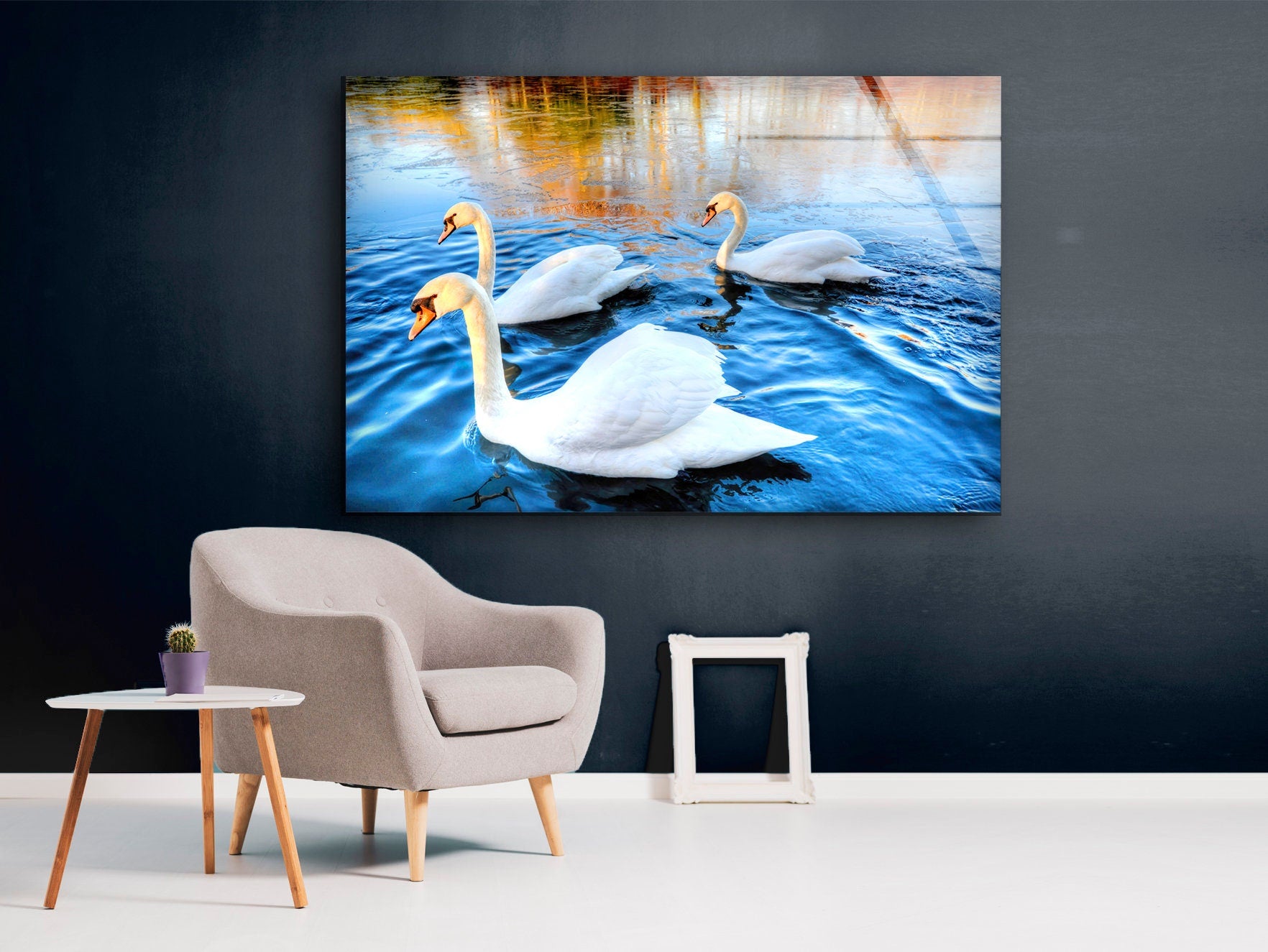 Swan Animal Tempered Glass Wall Art