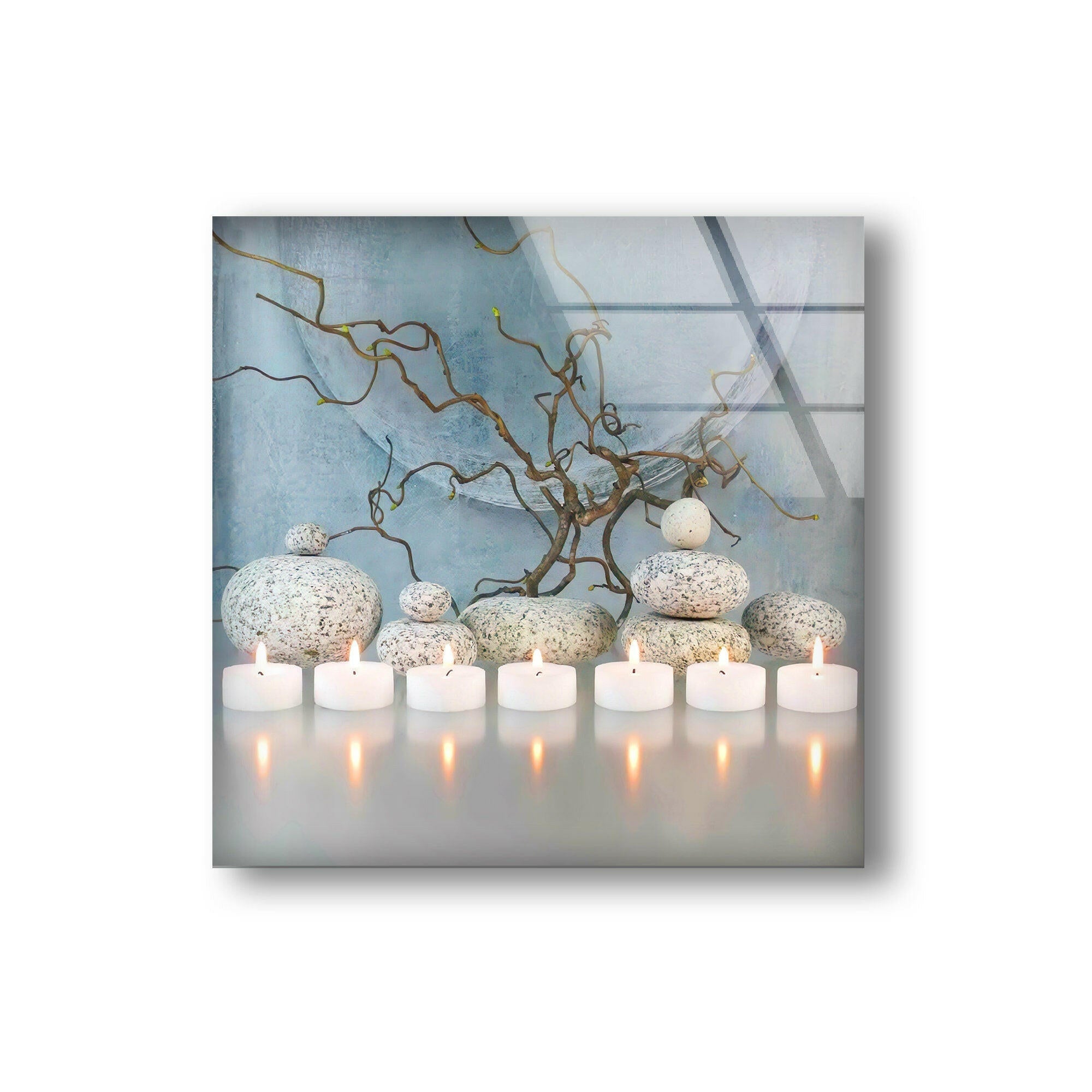 Candle With Zen Spa Stones Tempered Glass Wall Art
