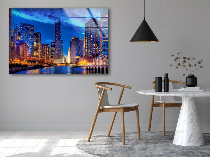 Chicago City View Glass Wall Art, custom glass pictures, glass art prints
