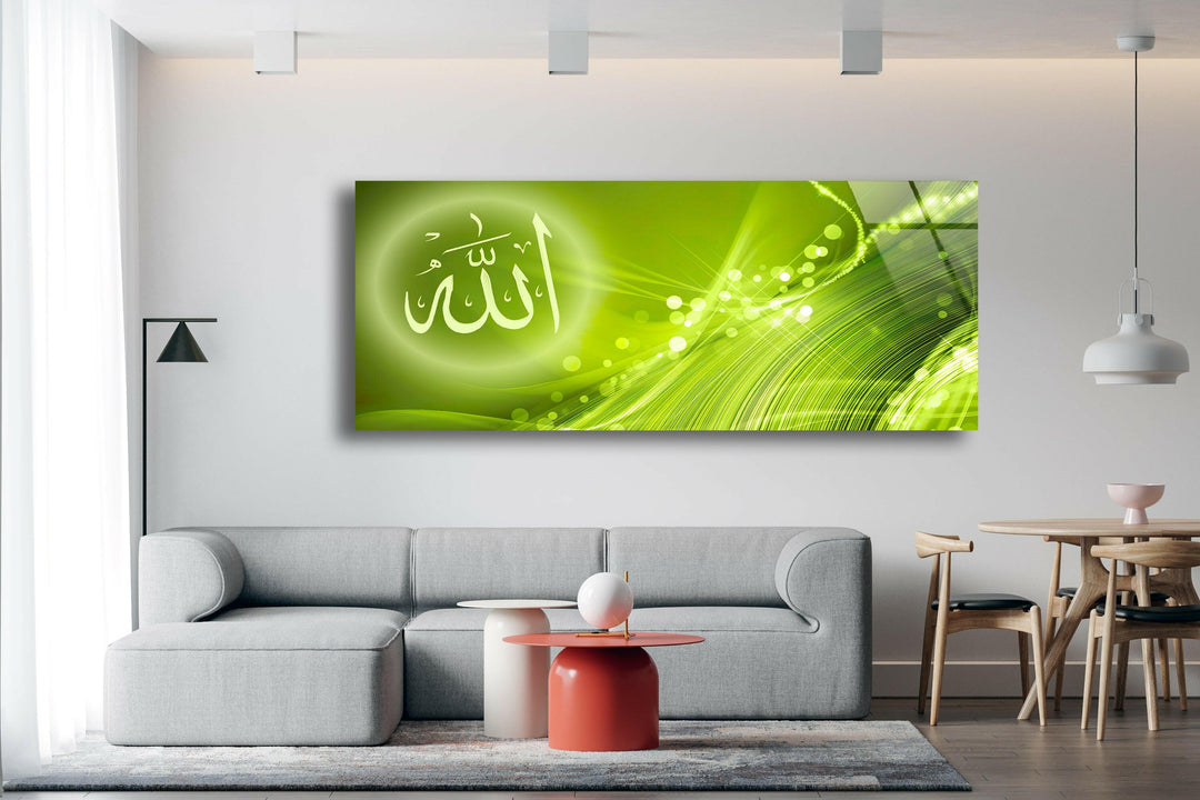 Green Islamic Decor Glass Picture Prints | Modern Wall Art