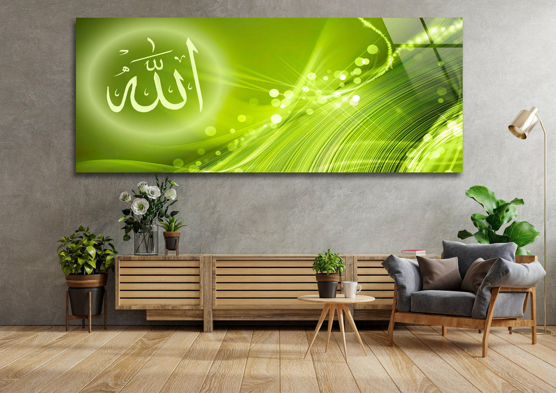 Green Islamic Decor Tempered Glass Wall Art Designs