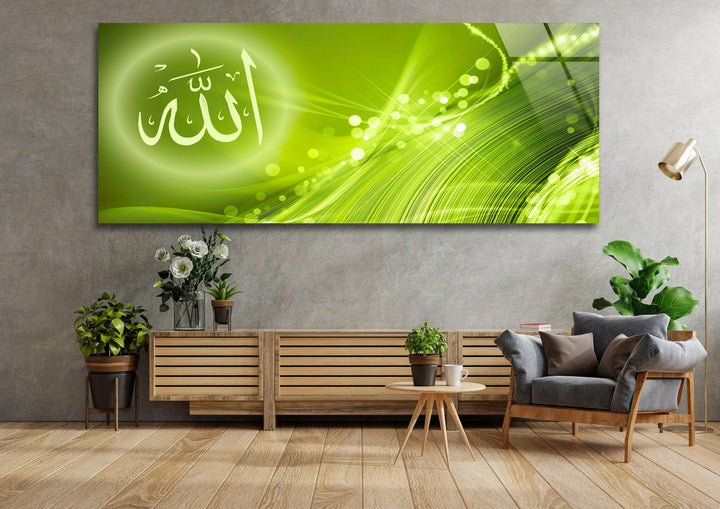 Green Islamic Decor Tempered Glass Wall Art Designs