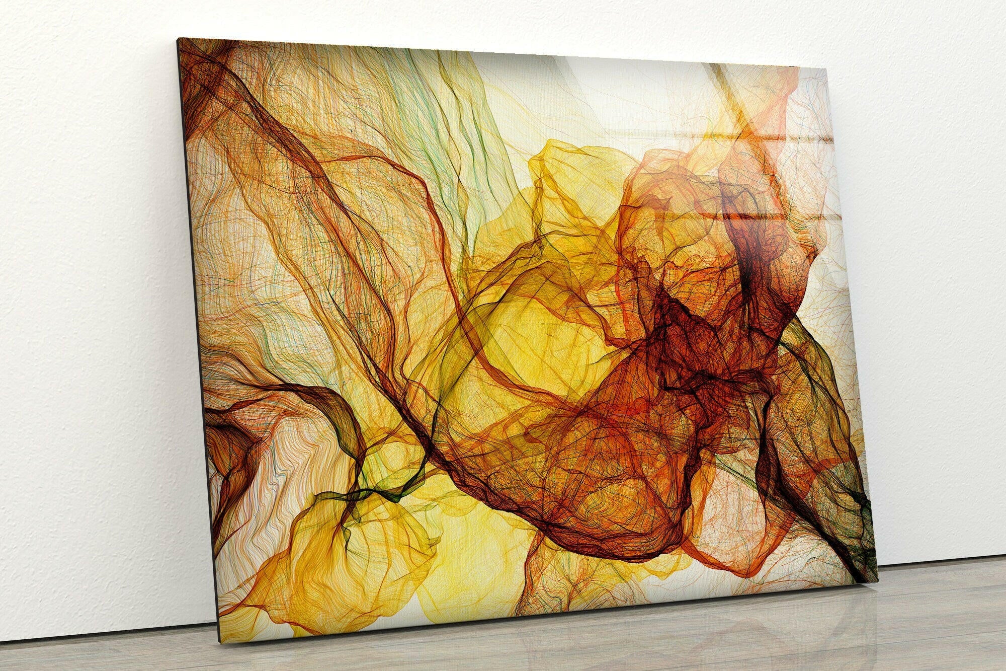 Yellow Abstract Tempered Glass Wall Art