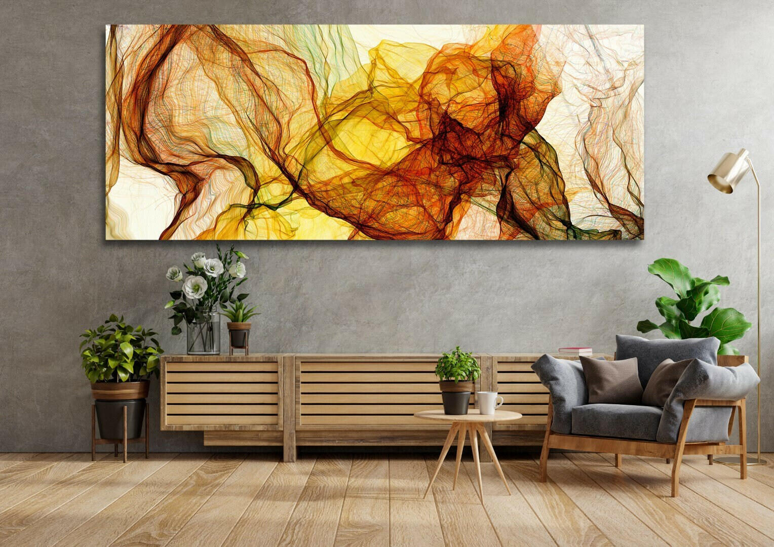 Yellow Abstract Tempered Glass Wall Art