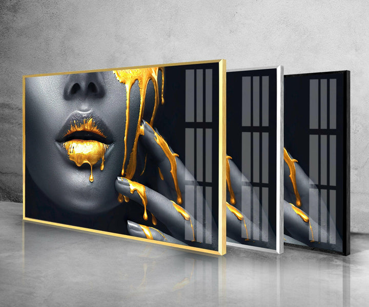 Schwarze Frau mit gelben Lippen Glaswandkunst