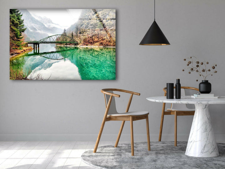 A mesmerizing landscape photo for sale showcasing a peaceful bridge over turquoise waters.

