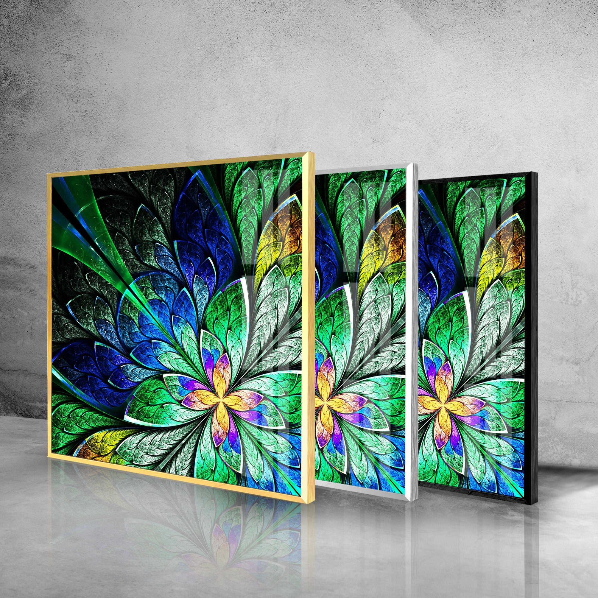 Fractal Style Flower Tempered Glass Wall Art