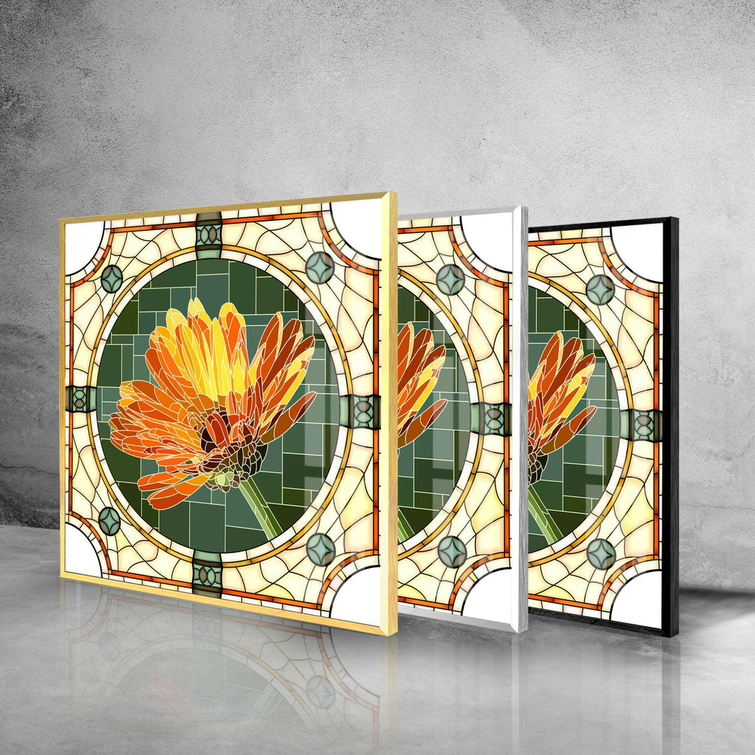 Stained Flower Orange Glass Wall Art glass wall decor, glass wall art decor
