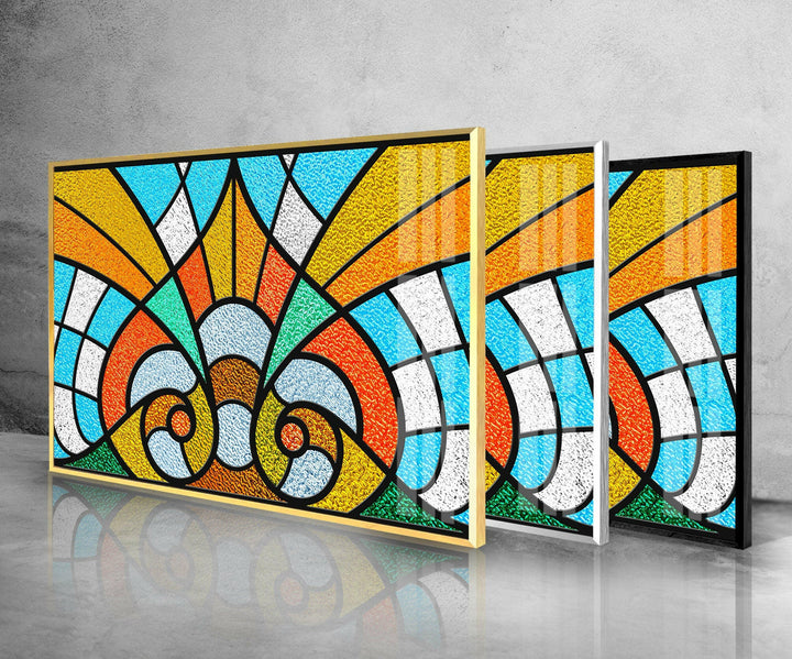 Stained Orange & Blue Glass Wall Art large glass photo prints, glass wall photos