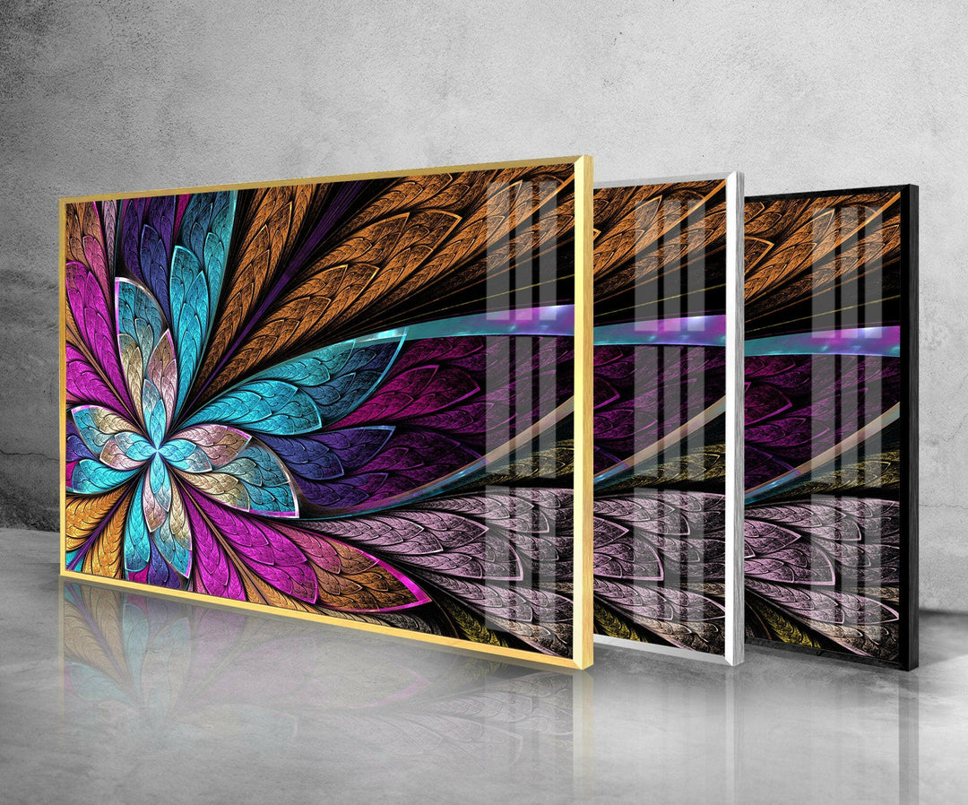 Stained Fractal Flower Glass Wall Art, custom glass pictures, glass art prints