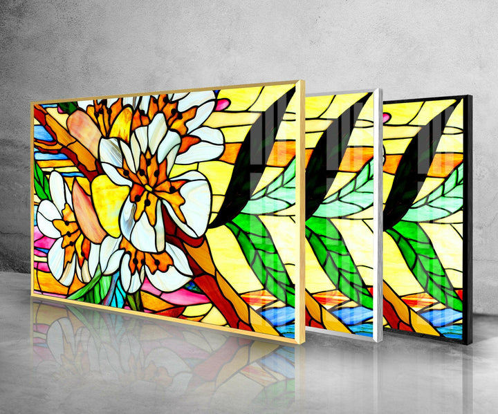 Floral Stained-Glass Window Glass Wall Art, custom glass pictures, glass art prints
