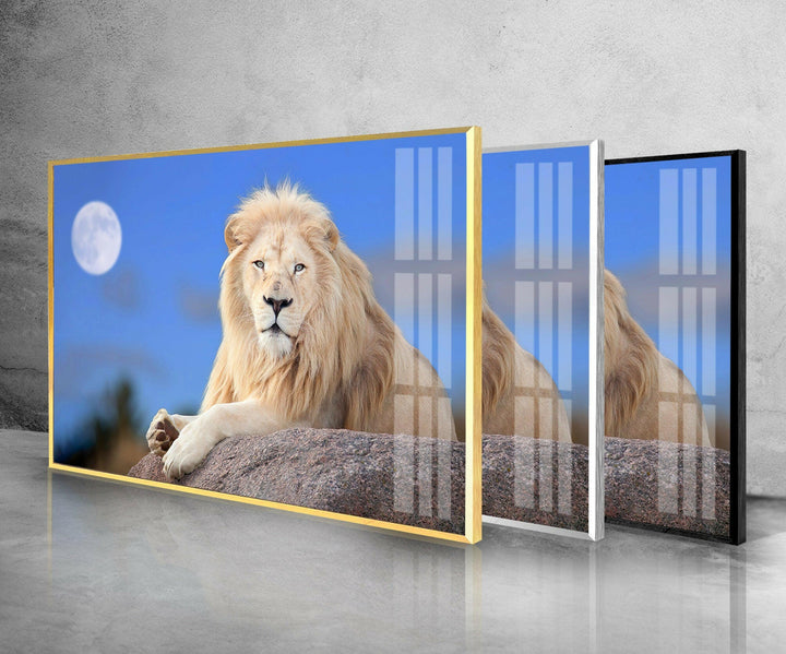 White Lion Sitting Glass Wall Art             glass wall decor, glass wall art decor