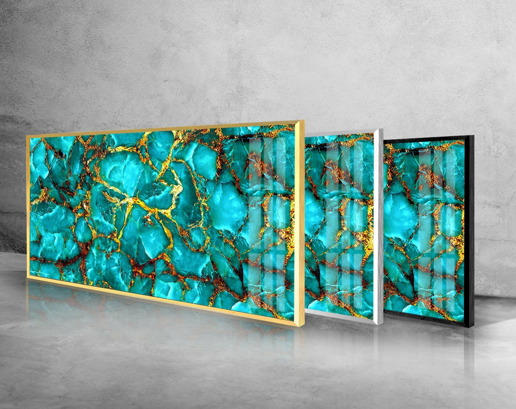 Green Gold Marble Decor Tempered Glass Wall Art