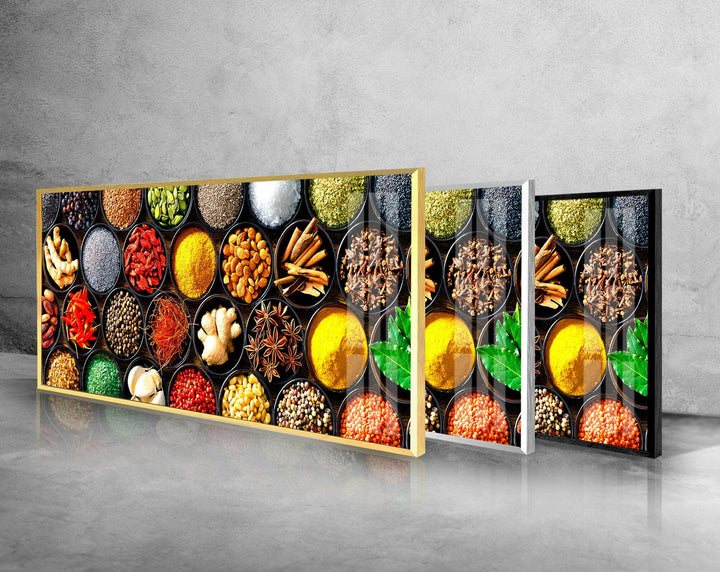 Various Spices Kitchen Glass Wall Art, picture on glass wall art, photos printed on glass