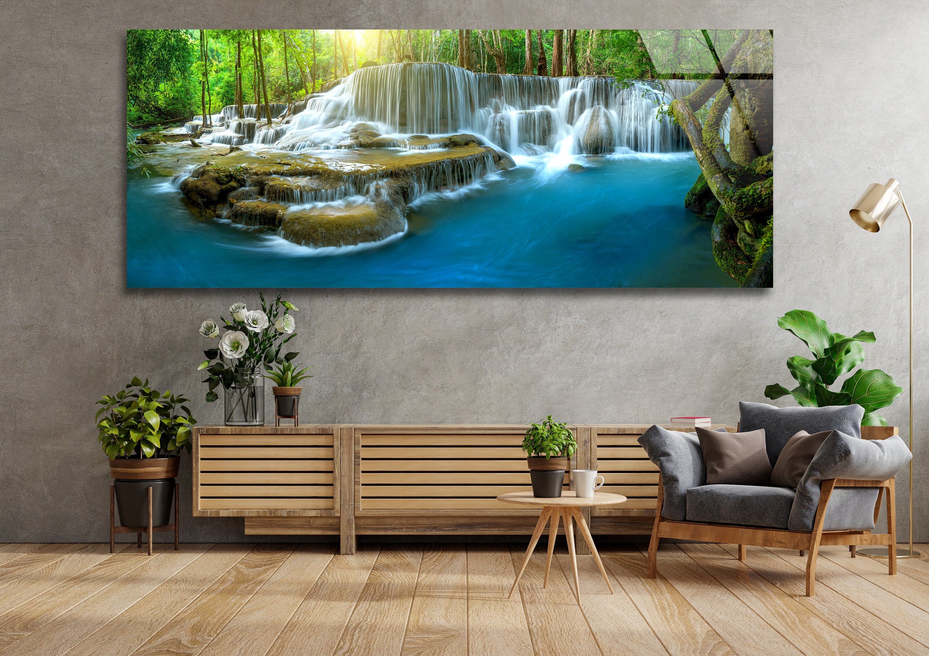 Waterfall Landscape Tempered Glass Wall Art