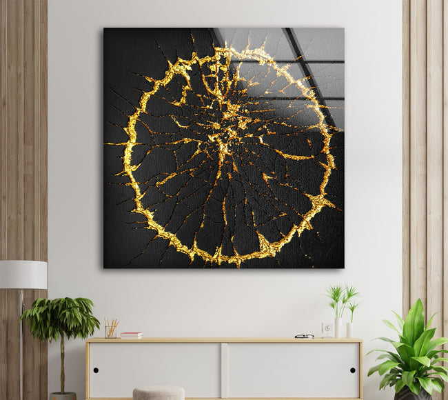 3D Gold Leaf Tempered Glass Wall Art