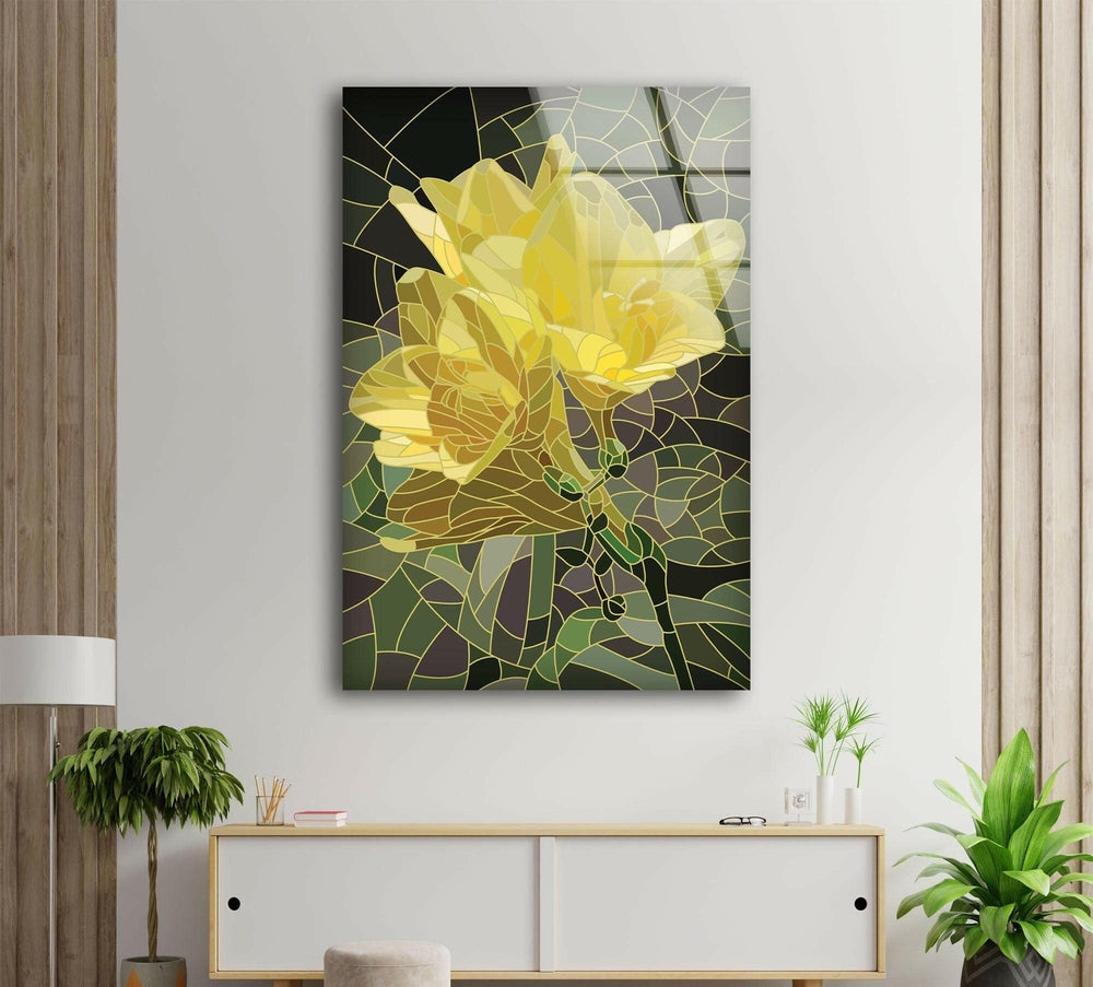 Stained Yellow Flower Glass Wall Art glass art painting, glass art for the Wall