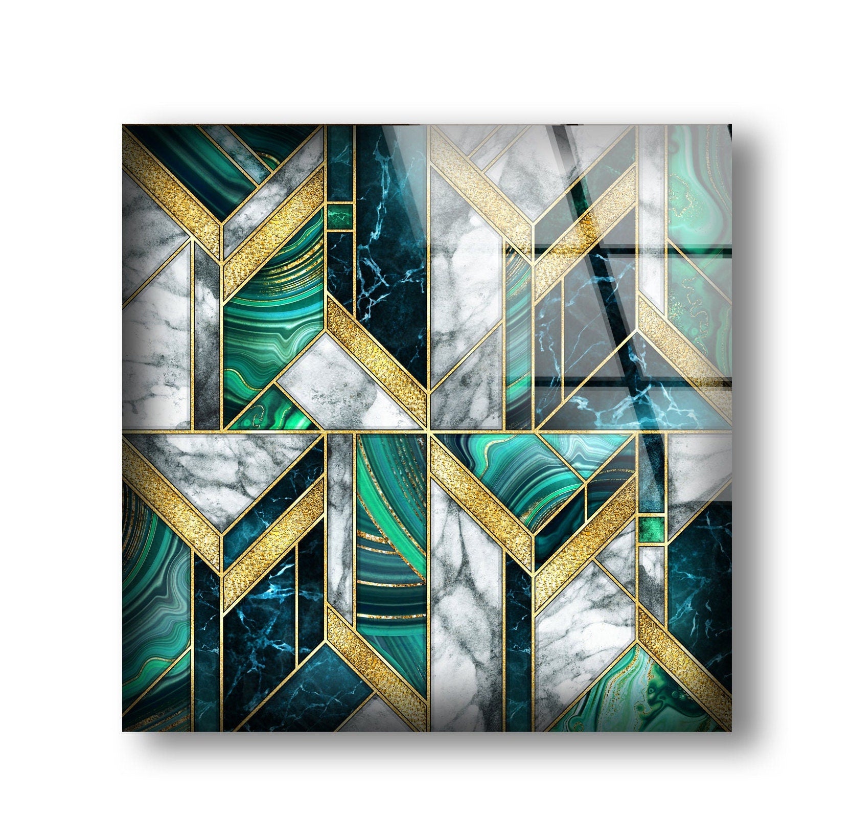 Green White Marble Tempered Glass Wall Art