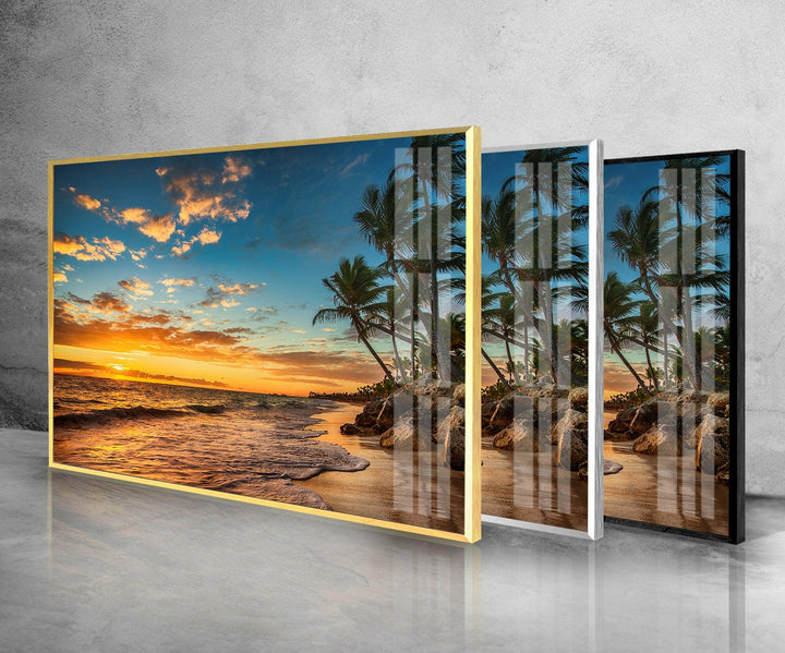 Sonnenaufgang auf einer tropischen Insel – Glaswandkunst