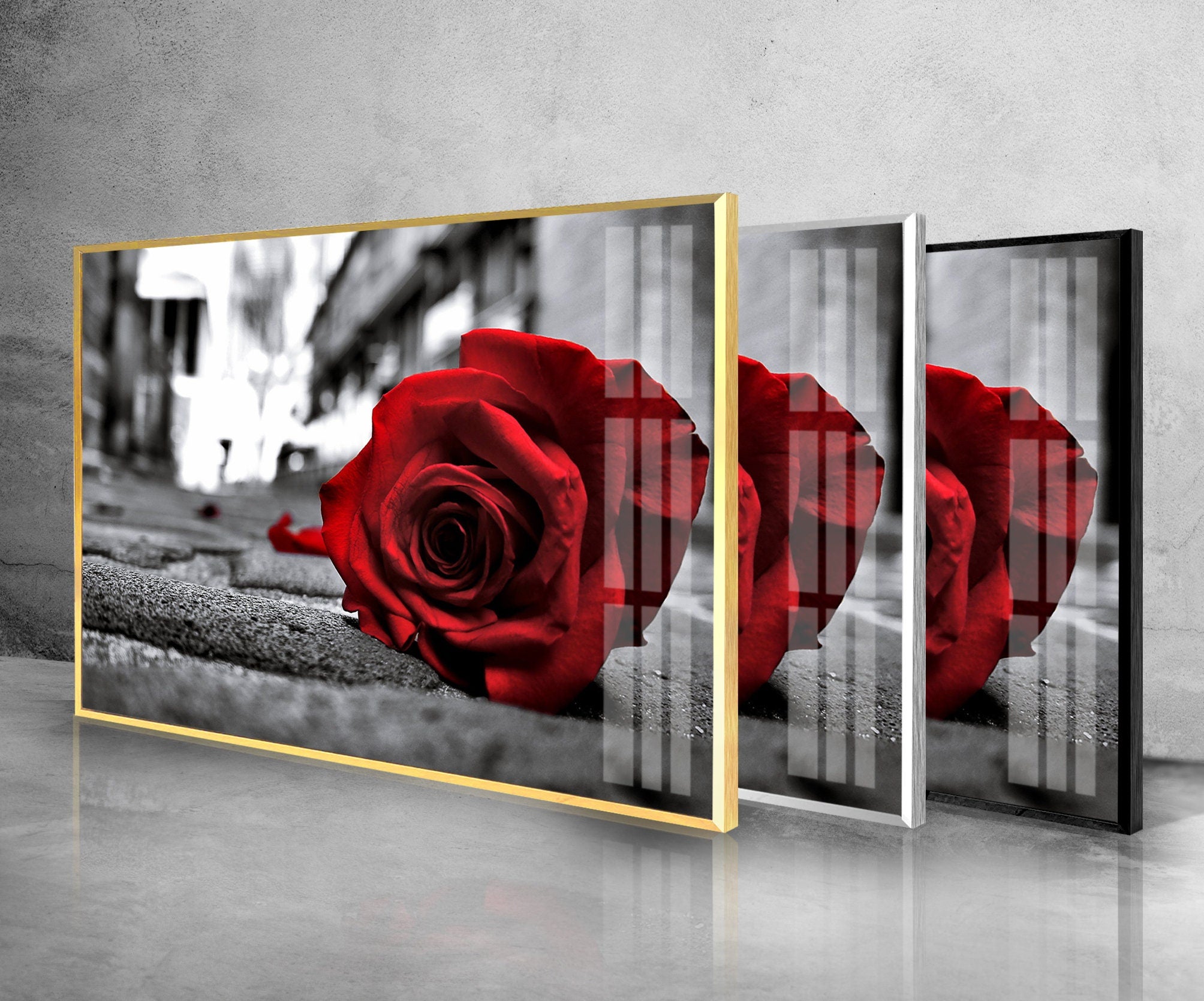 Red Rose Tempered Glass Wall Art