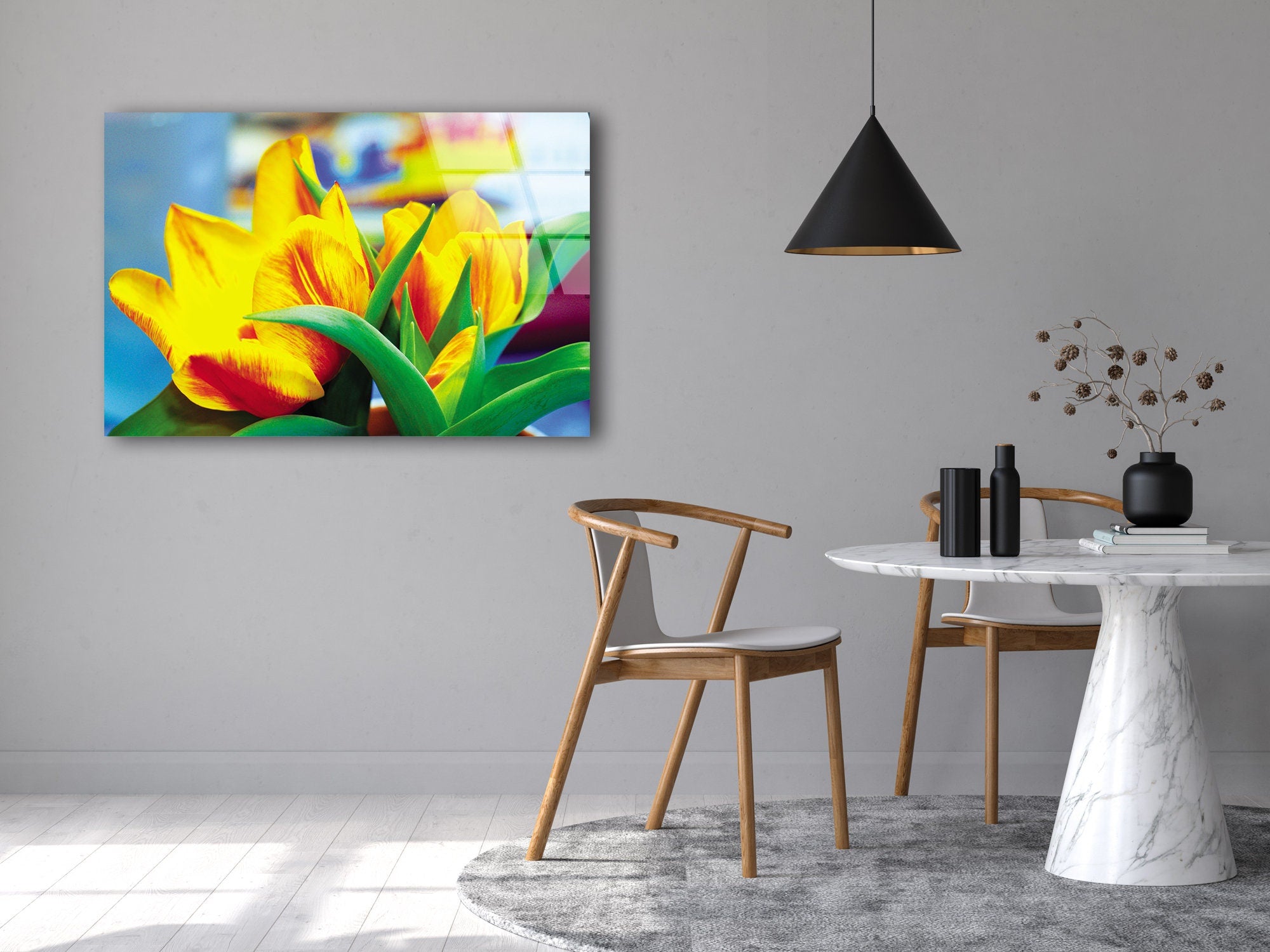 Yellow Flowers Tempered Glass Wall Art