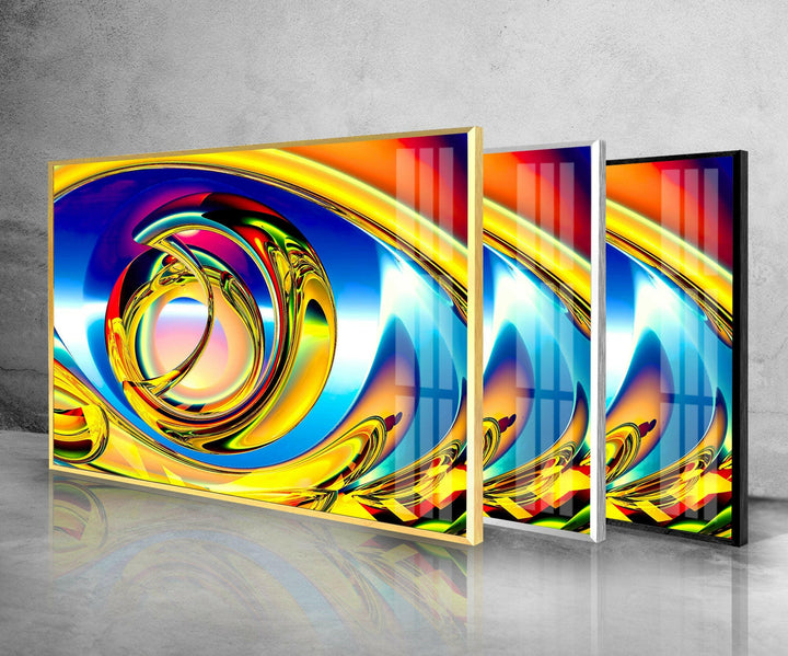 Golden Fractal Abstract Glass Wall Art glass pictures for Wall, glass prints wall art
