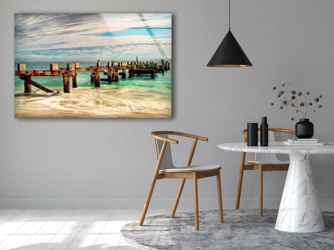 Ocean Horizon and Rustic Dock – A Relaxing Coastal Landscape Print
