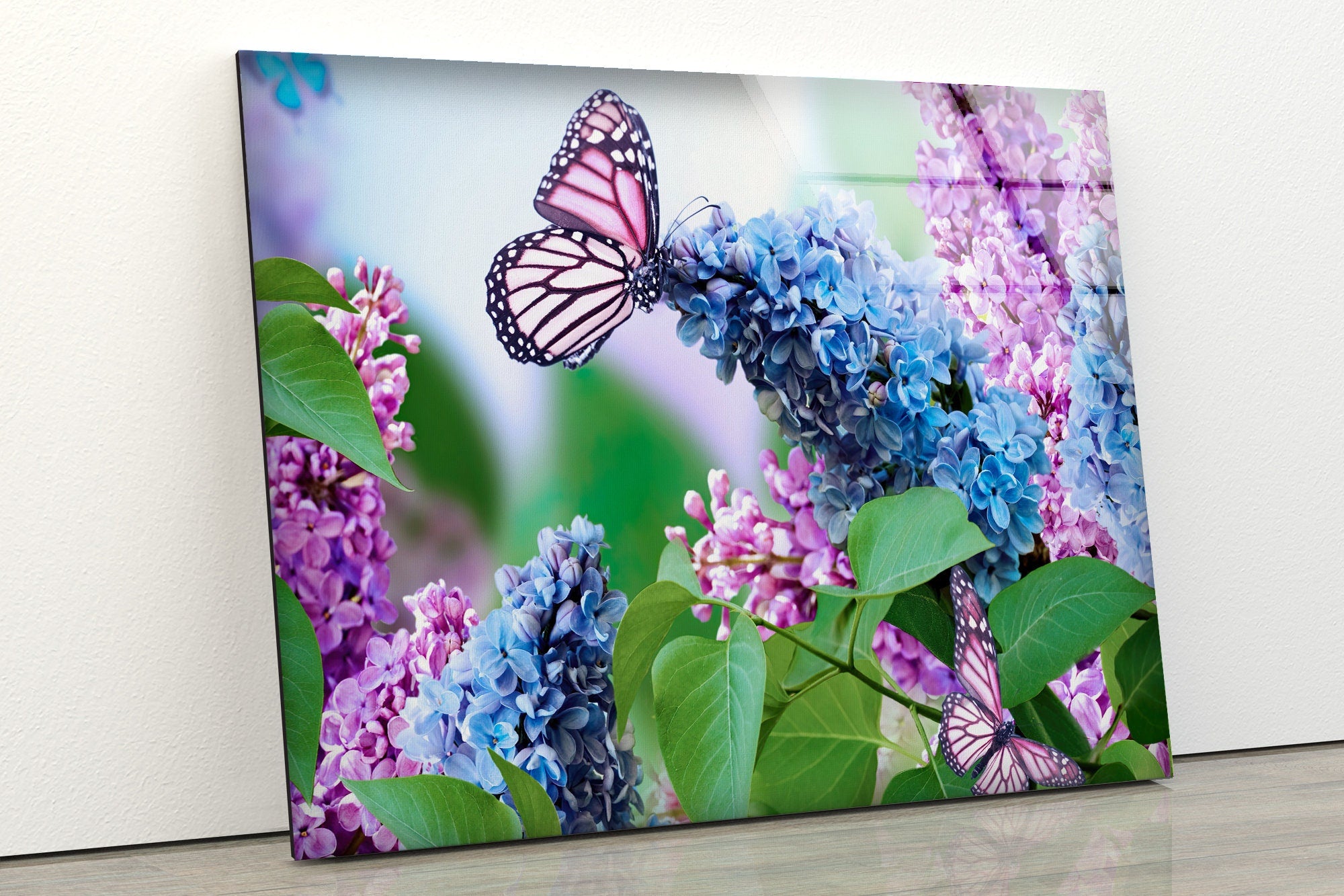 Butterfly and Flower Tempered Glass Wall Art