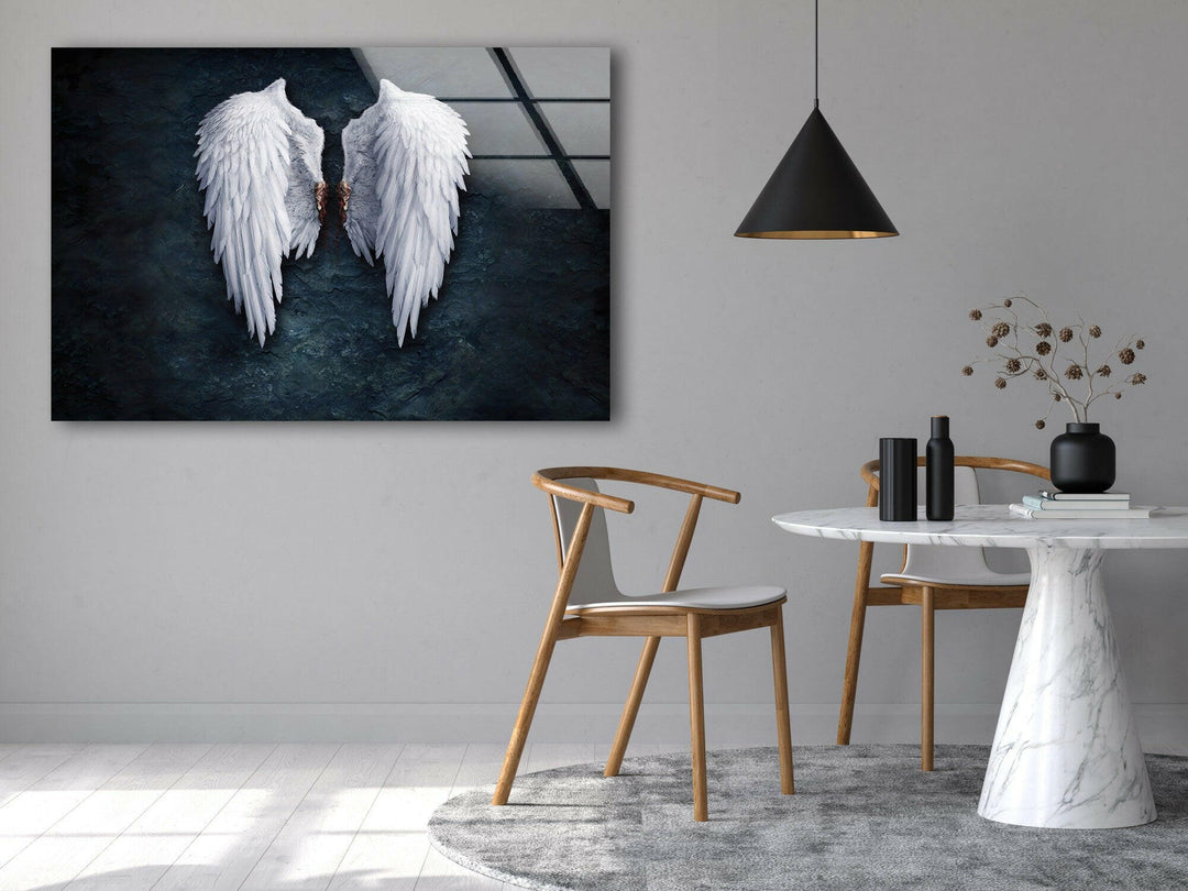 Weiße Flügel Glaswandkunst