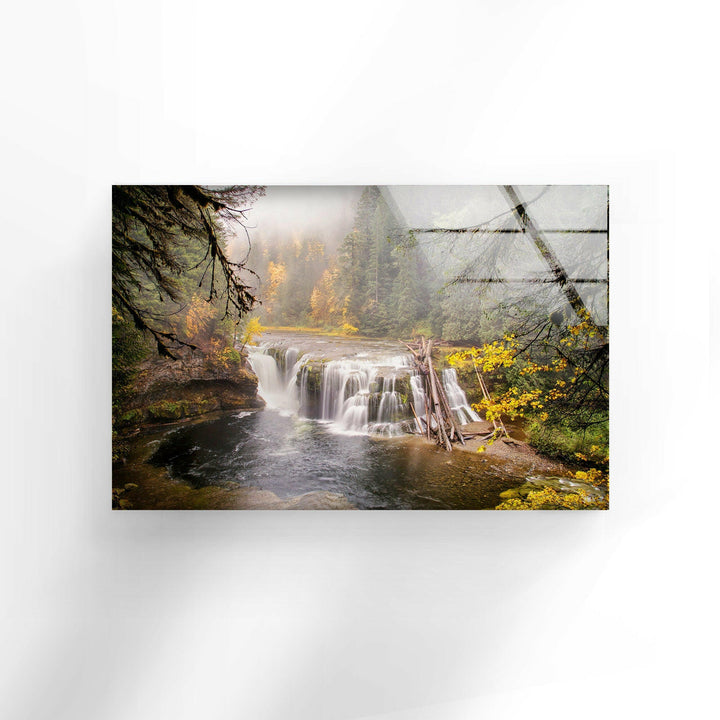 Misty Waterfall Surrounded by Autumn Foliage – A Captivating Wall Art
