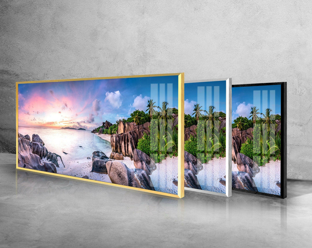 Tropical Island Landscape Glass Wall Art, custom glass pictures, glass art prints