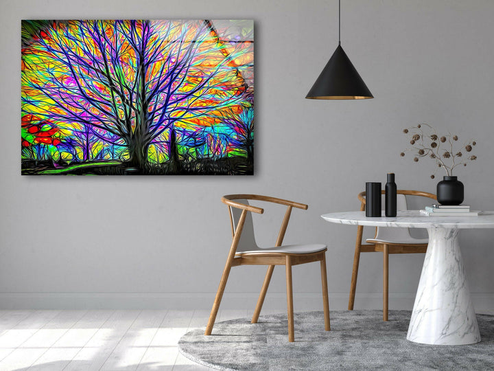 Farbenfrohe Wandkunst aus Glas mit Lebensbaummotiv