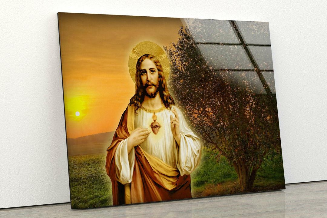 Sacred Heart of Jesus Glass Picture Prints Collection