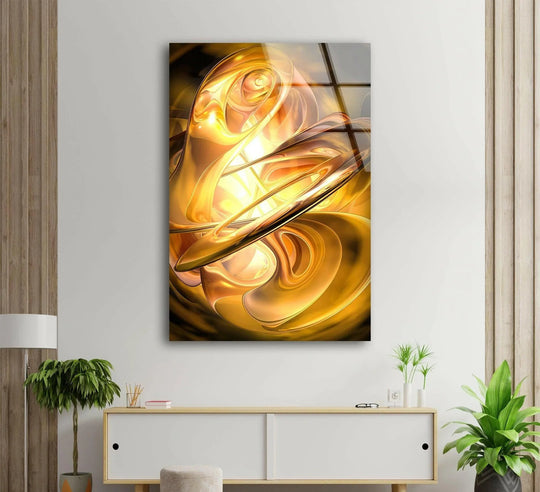 Warm yellow and gold hues emanate from this abstract print wall art, creating a vibrant and inviting color temperature.