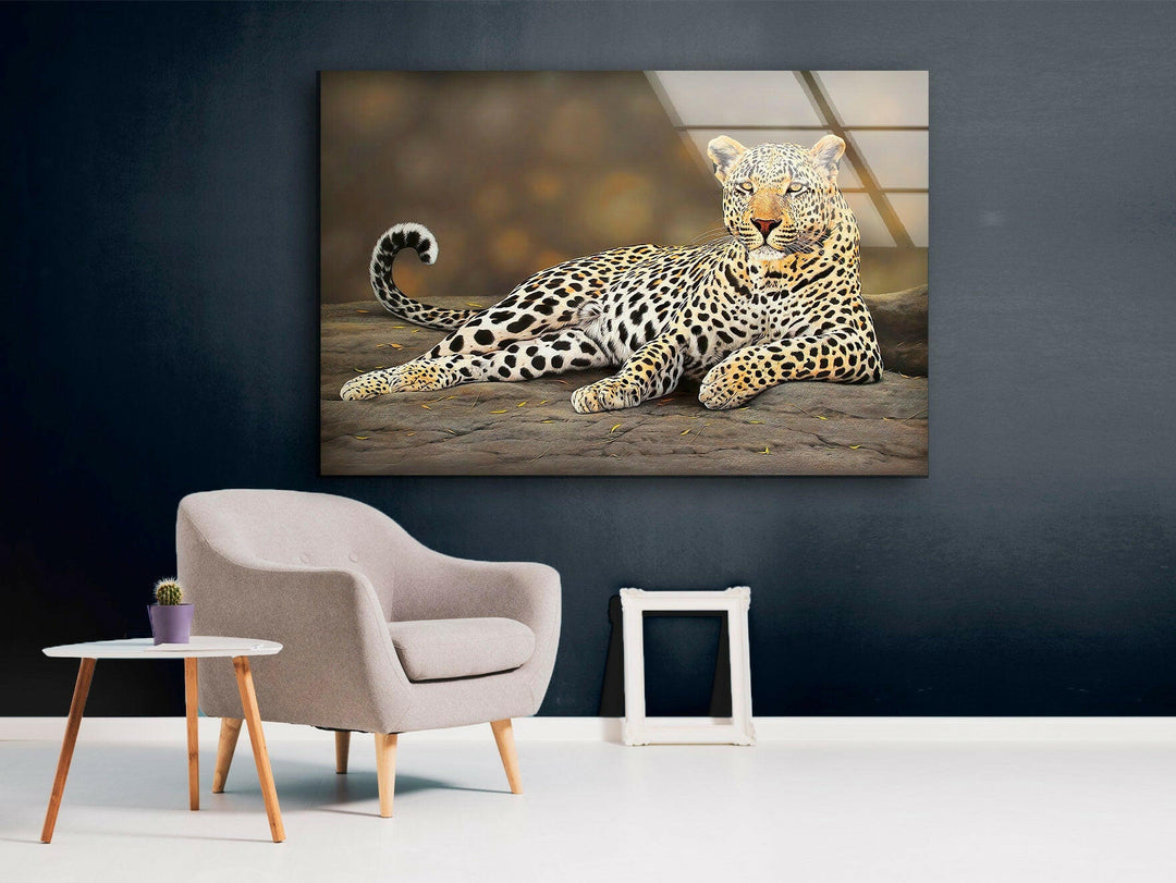 Laying Cheetah Glass Wall Art glass art painting, glass art for the Wall