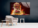 Burger Kitchen Decor Tempered Glass Wall Art