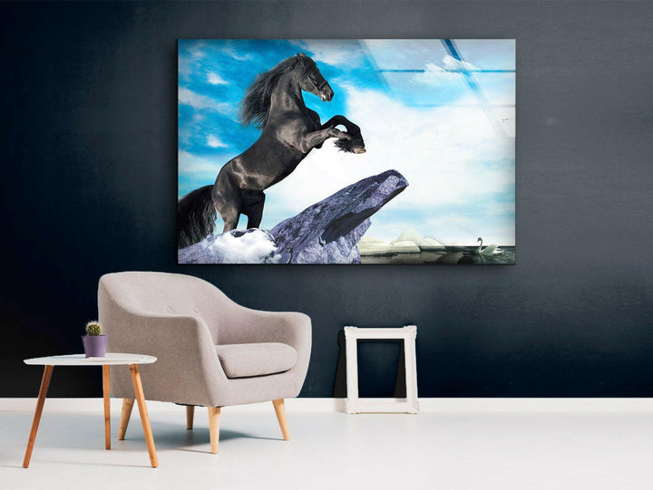 Prancing Horse Glass Wall Art photo print on glass, prints on glass wall art