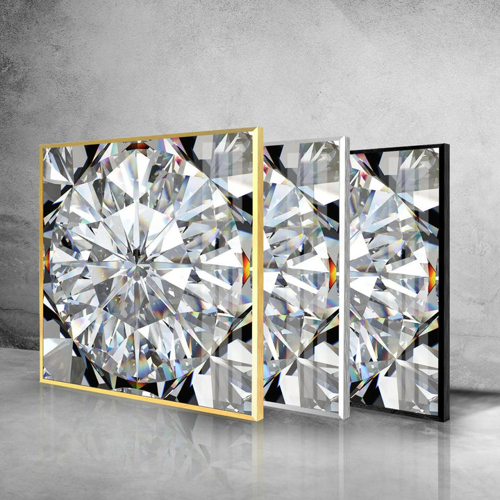 Abstrakte Glaswandkunst mit weißem Diamanten