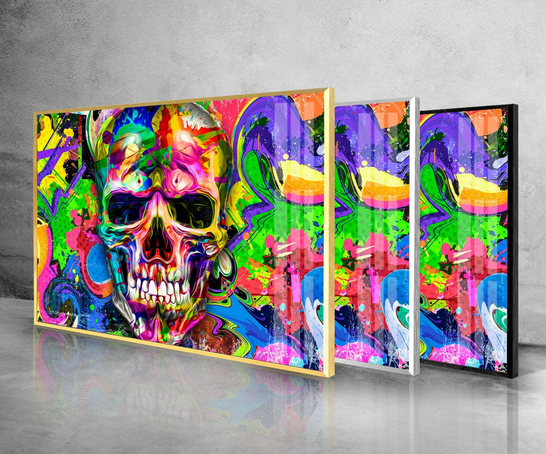 Bunte Totenkopf-Wandkunst aus Glas
