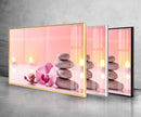 Zen Spa Stones and Pink Flower Tempered Glass Wall Art