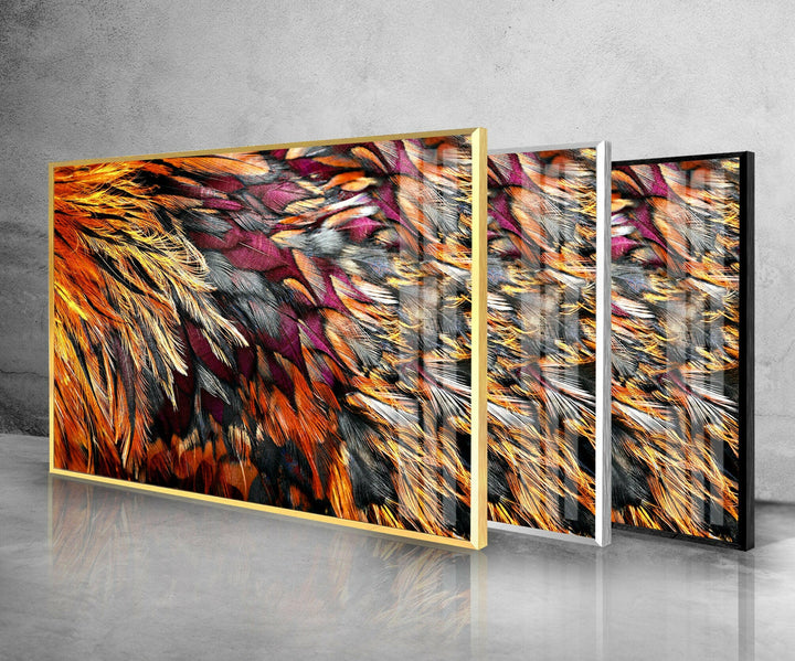 Hellbraune Wandkunst aus Glas mit Federn