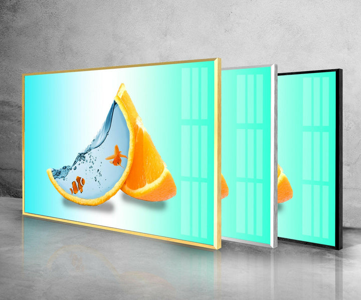 Fish at Orange Aquarium Glass Wall Art custom glass pictures, glass art prints