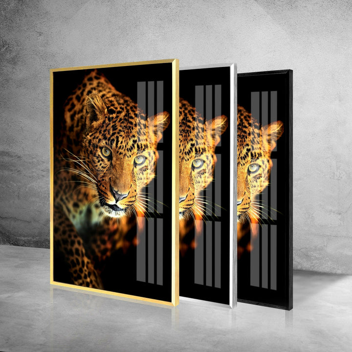 Portrait of a Leopard Glass Wall Art picture on glass wall art, photos printed on glass