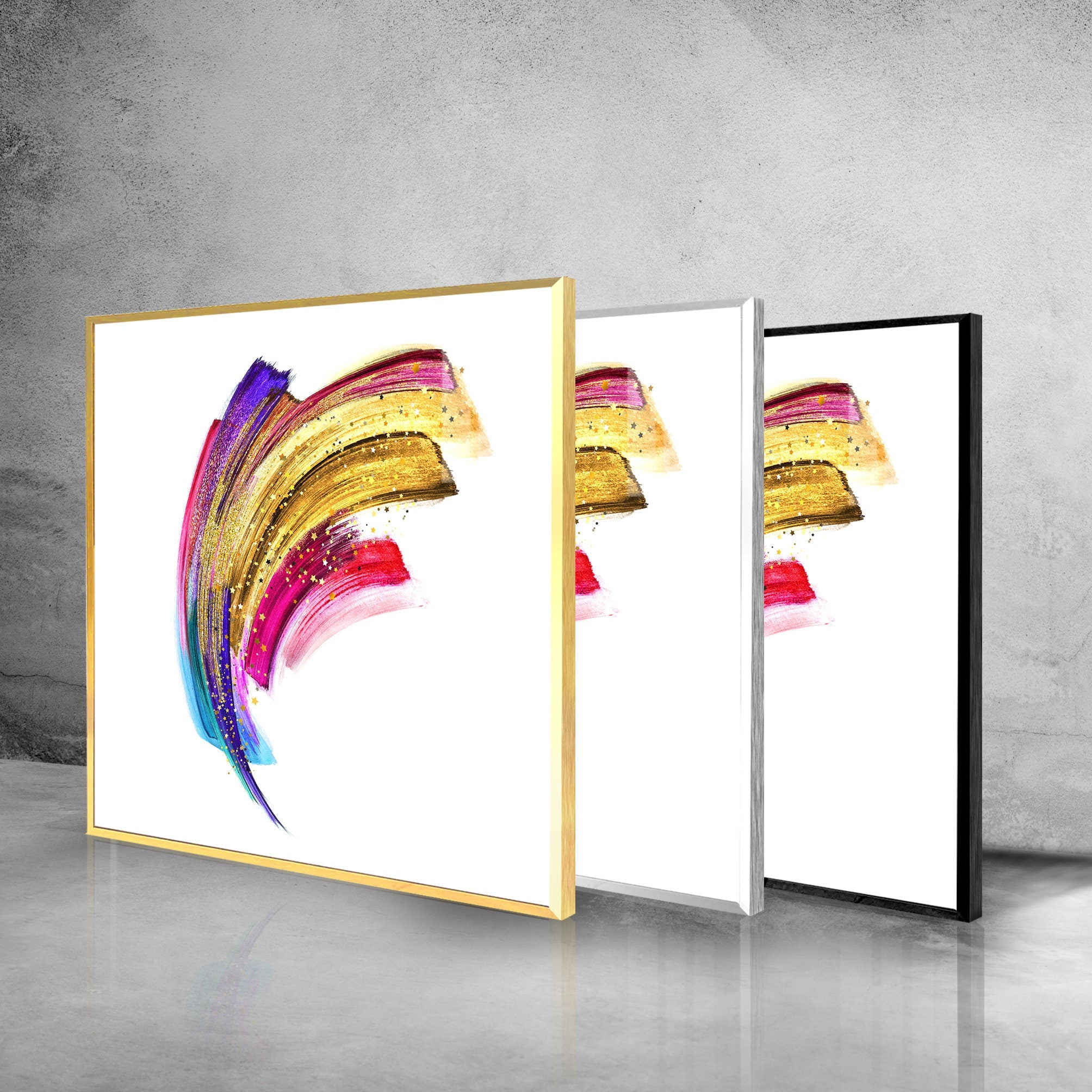 Colorful Golden Abstract Painting Tempered Glass Wall Art