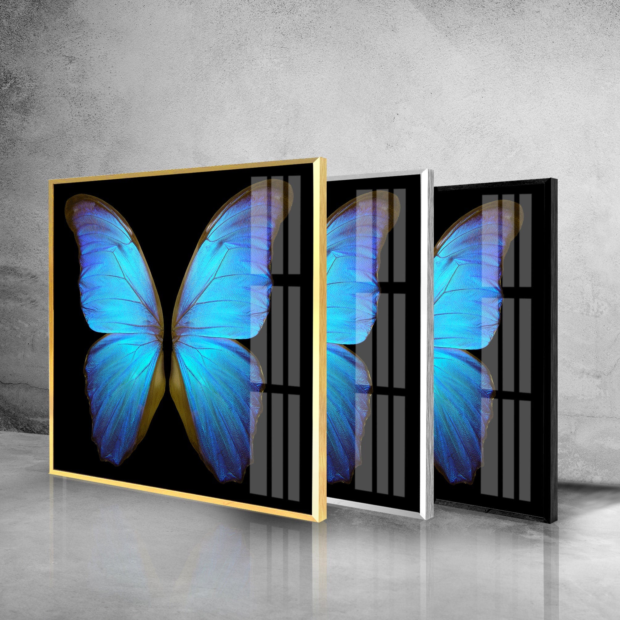 Blue Butterfly Tempered Glass Wall Art