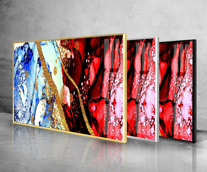 Wandkunst aus Glas mit Alkoholtinte in Rot und Gold