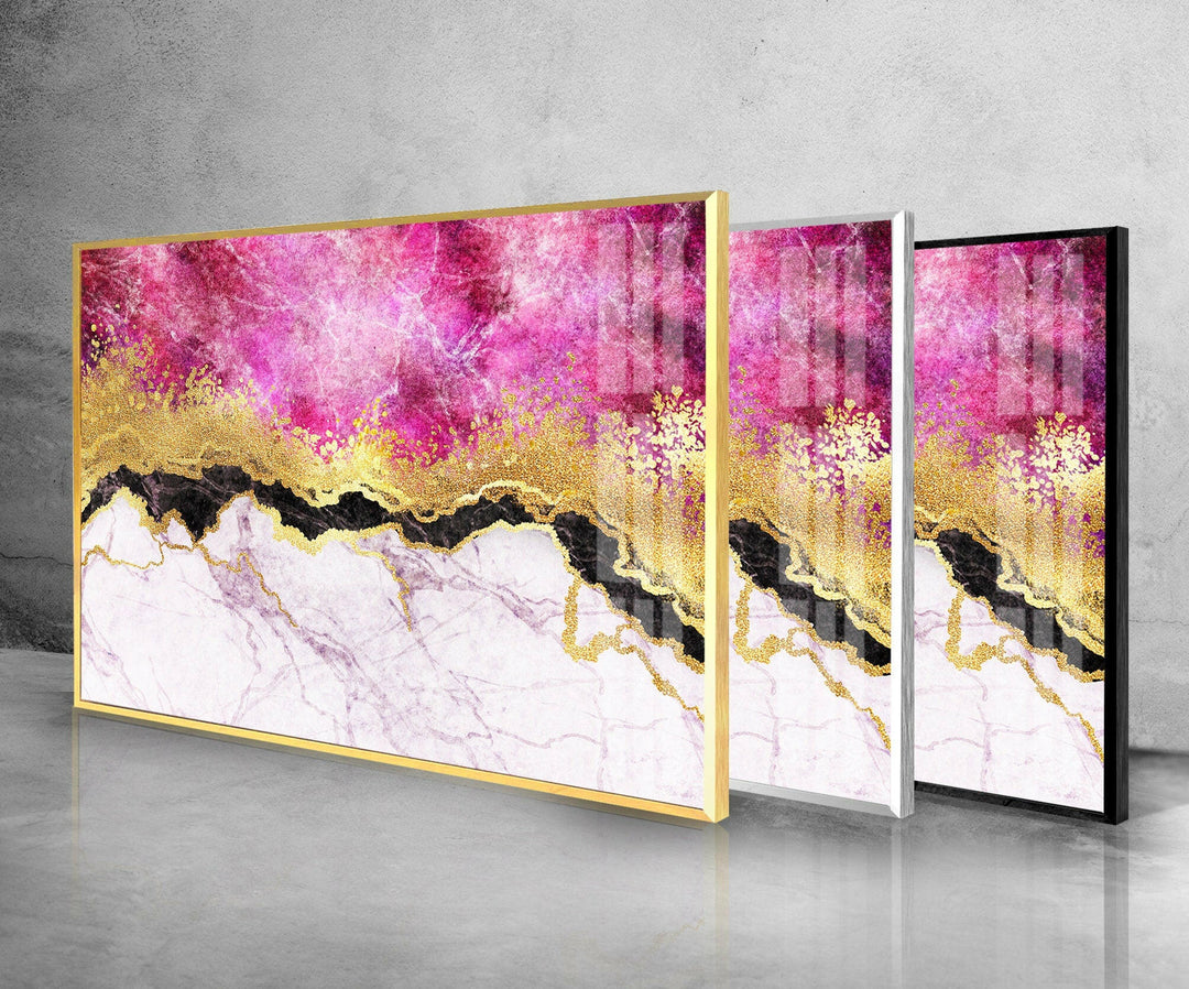 Pink Marble with Gold Veins Glass Wall Art
