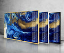 Marble Blue and Gold Tempered Glass Wall Art